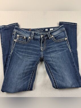 Miss Me Distressed Signature Skinny Jeans with Contrast Stitching Sz 29